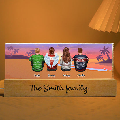 Family Sitting Back View Beach Retro Vintage Background Personaized Acrylic LED Night Light