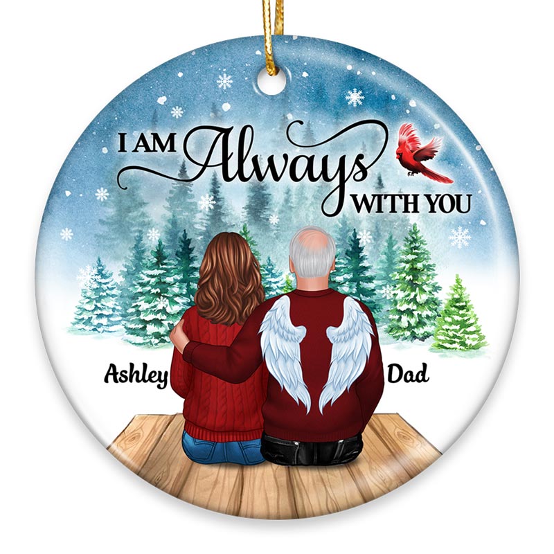 Family Sitting On Snow Bridge Memorial Personalized Circle Ornament