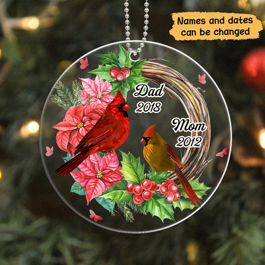 Cardinals Wreath Memorial Personalized Acrylic Ornament