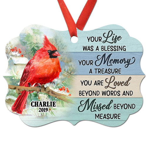 Cardinals Memorial Wooden Personalized Christmas Ornament