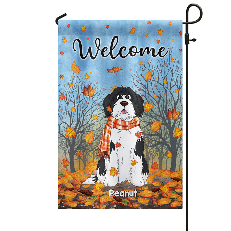 Cute Sitting Dog In Fall Breeze Personalized Garden Flag
