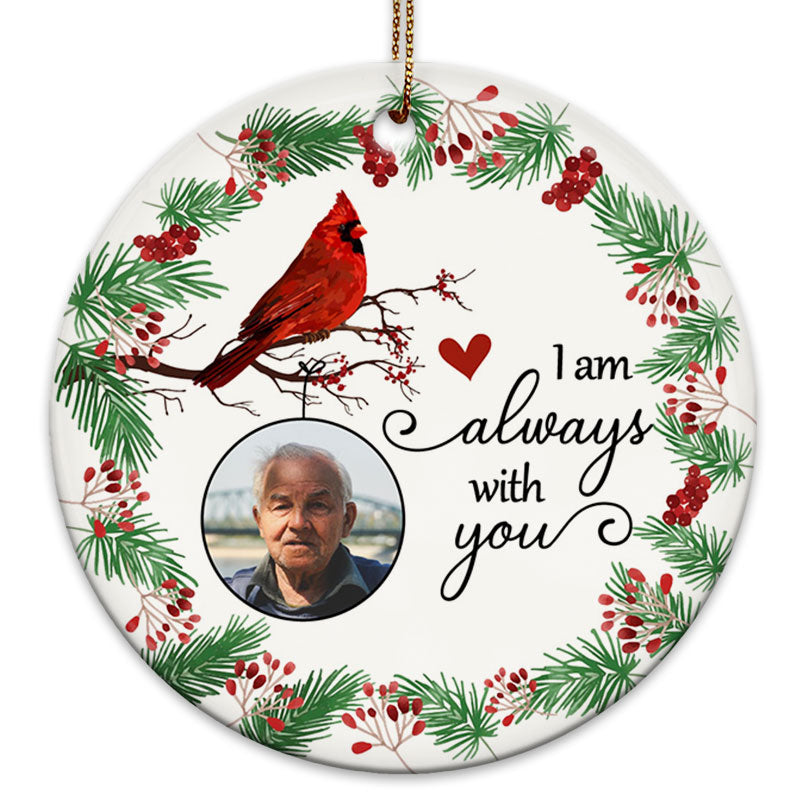 Always With You Holly Branch Cardinal Personalized Photo Circle Ornament