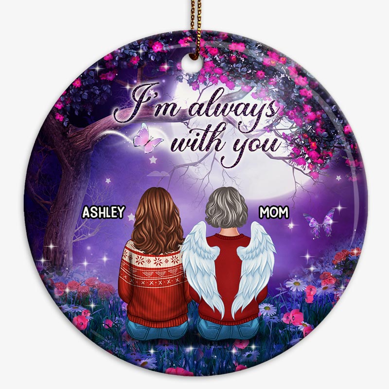 Family Memorial Purple Flower Tree Personalized Circle Ornament