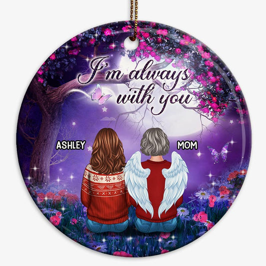 Family Memorial Purple Flower Tree Personalized Circle Ornament