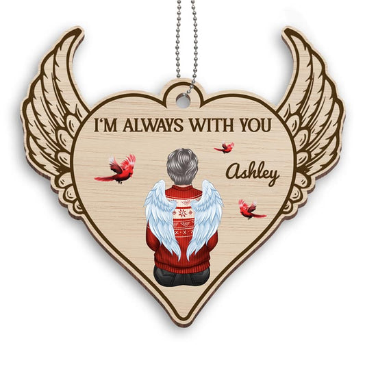Always With You Heart Wings Memorial Personalized Wooden Ornament