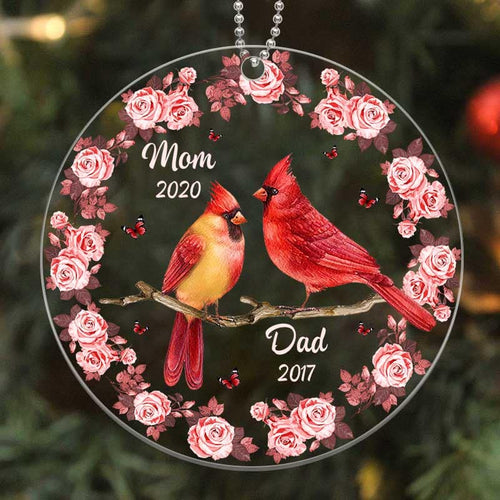 Cardinal Floral Frame Memorial Personalized Acrylic Ornament