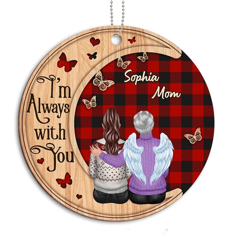 Checkered Pattern Always With You Family Memorial Personalized Wooden Ornament