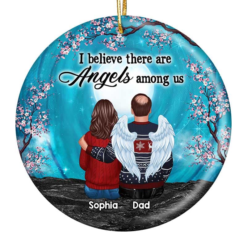 Family Memorial Moon And Blossom Tree Personalized Circle Ornament