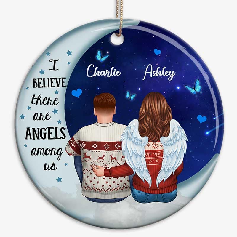 Angels Among Us Memorial Blue Moon Personalized Circle Ornament