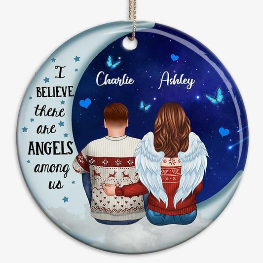 Angels Among Us Memorial Blue Moon Personalized Circle Ornament