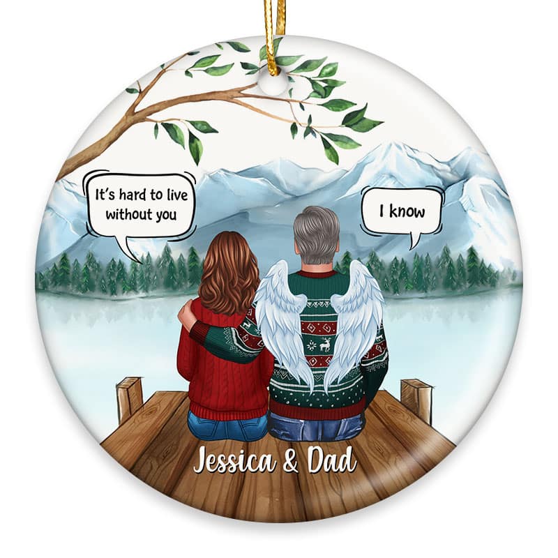 Family Sitting On Bridge Memorial Personalized Circle Ornament