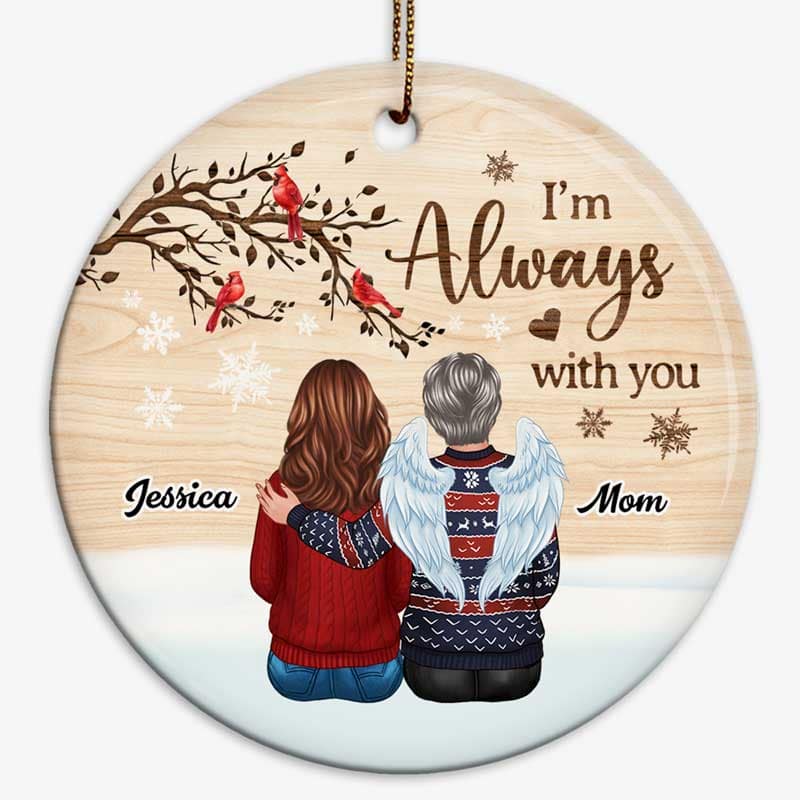 Snow Background Back View Family Memorial Personalized Circle Ornament