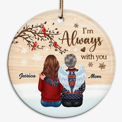 Snow Background Back View Family Memorial Personalized Circle Ornament
