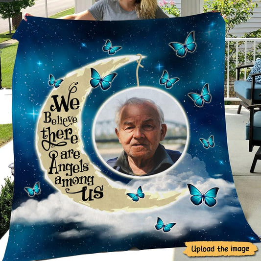 Moon And Butterflies Memorial Photo Personalized Fleece Blanket
