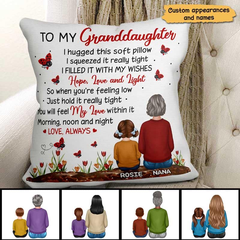 Lady Bug To My Granddaughter Grandson Gift For Grandchildren Personalized Pillow (Insert Included)