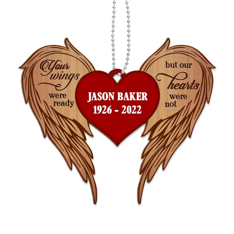 Your Wings Were Ready Memorial Angel Wings Personalized Wooden Ornament