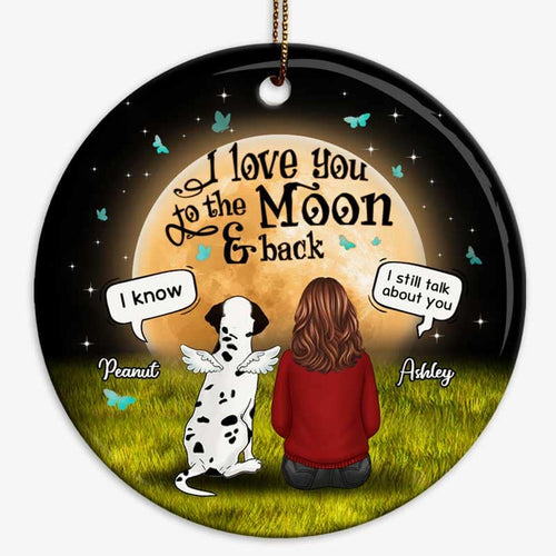 Dog Mom Sitting With Dogs In Moonlight Memorial Personalized Circle Ornament