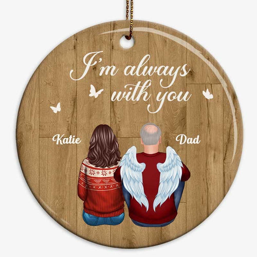 Family Back View Memorial Wood Effect Personalized Circle Ornament