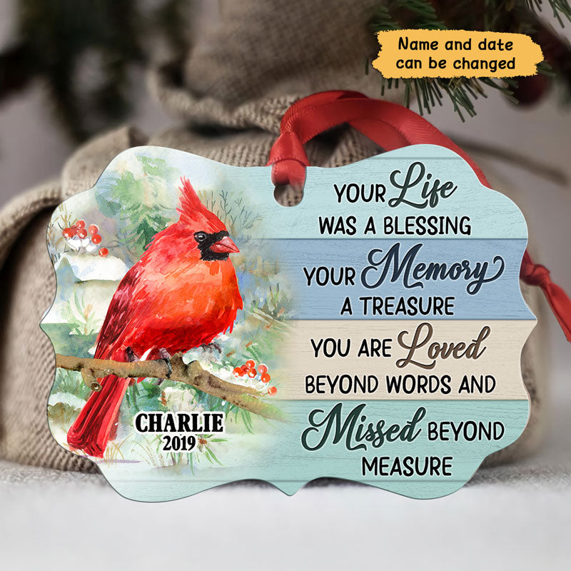 Cardinals Memorial Wooden Personalized Christmas Ornament