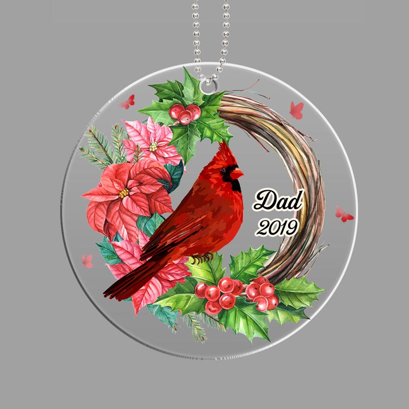 Cardinals Wreath Memorial Personalized Acrylic Ornament