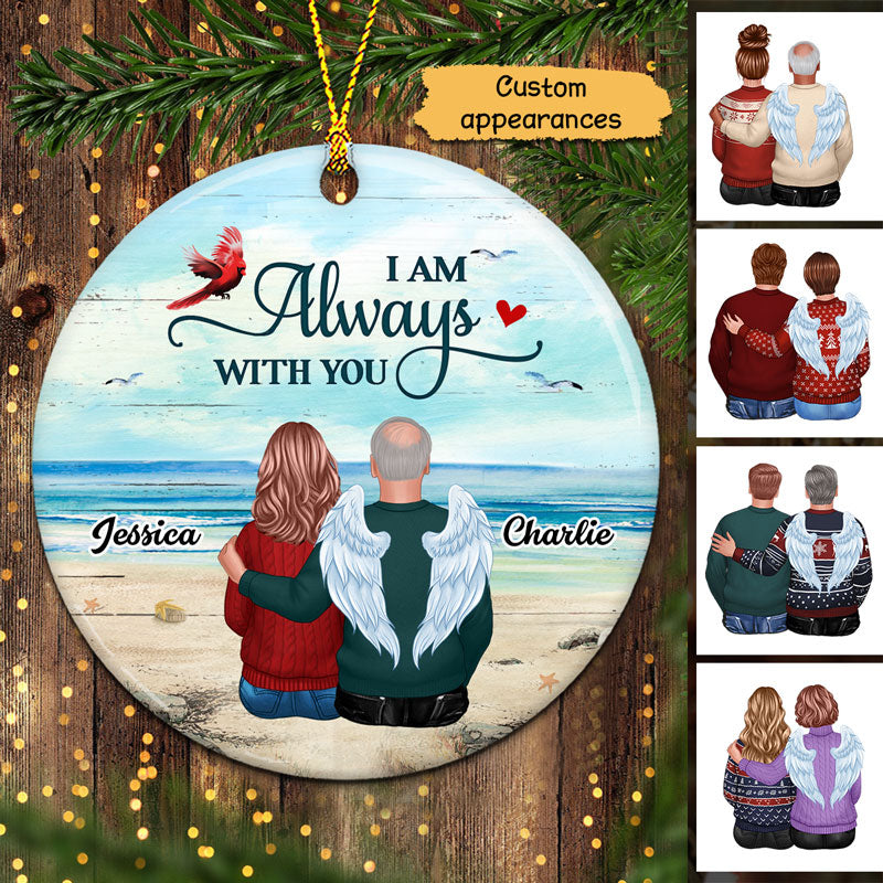 Back View Family Memorial Beach Landscape Personalized Circle Ornament
