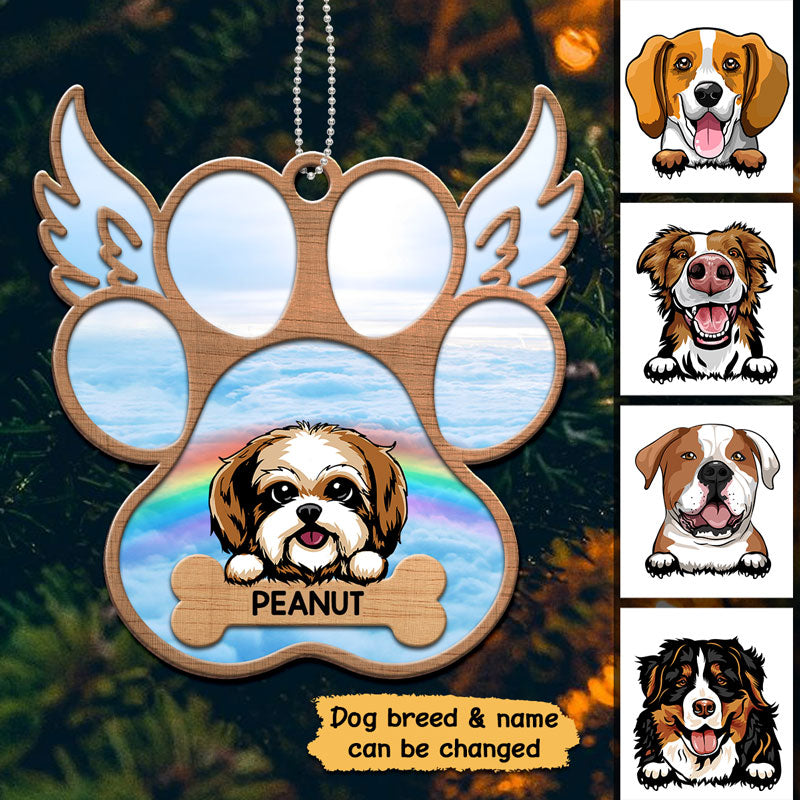 Peeking Dogs Paw Angel Wings Memorial Personalized Wooden Ornament