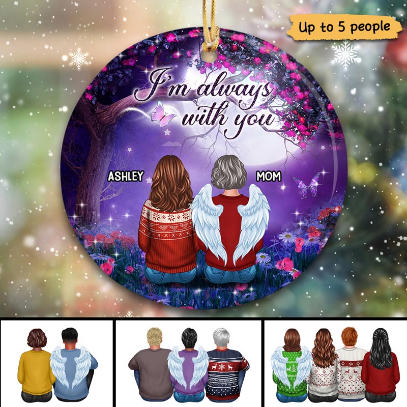 Family Memorial Purple Flower Tree Personalized Circle Ornament