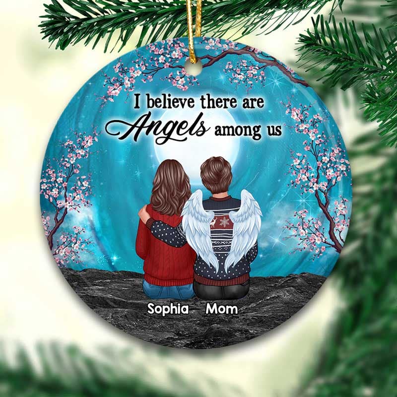 Family Memorial Moon And Blossom Tree Personalized Circle Ornament