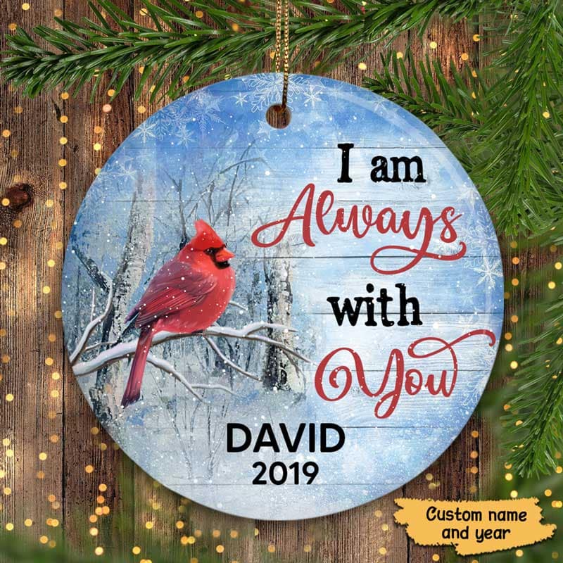 Winter Cardinal Memorial Personalized Circle Ornament