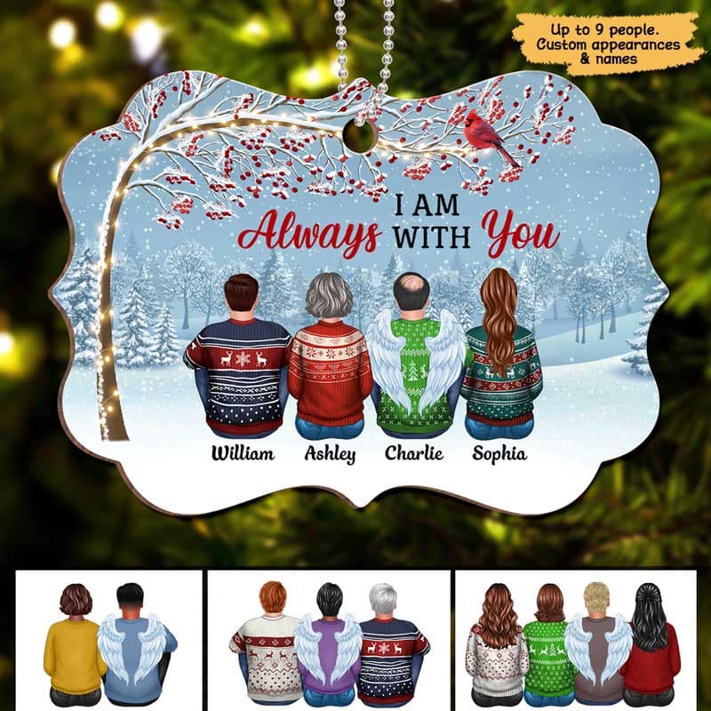 Berry Tree Cardinal Always With You Family Memorial Personalized Wooden Ornament