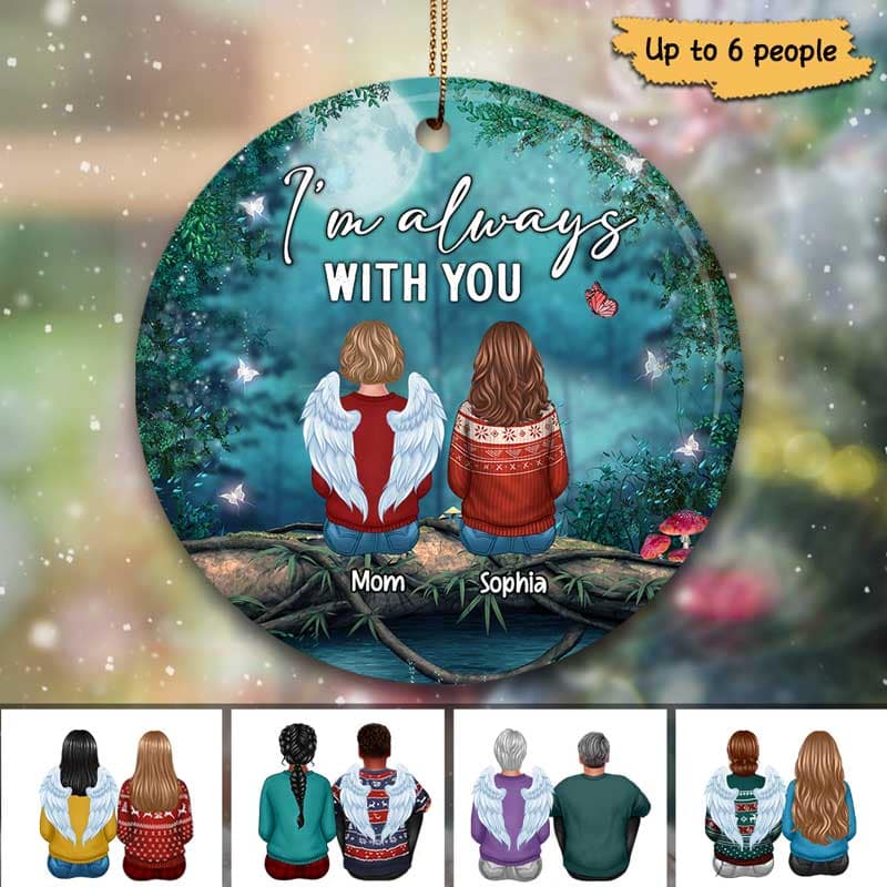 Family Memorial Tree Log Night Personalized Circle Ornament