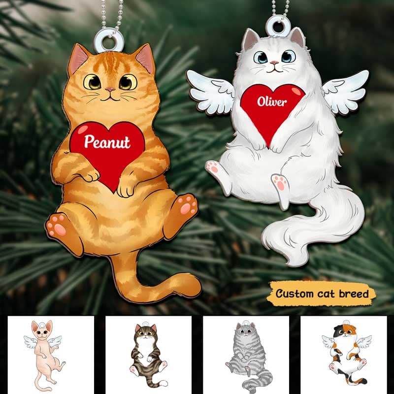 Fluffy Cat Personalized Christmas Wooden Ornament