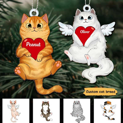 Fluffy Cat Personalized Christmas Wooden Ornament