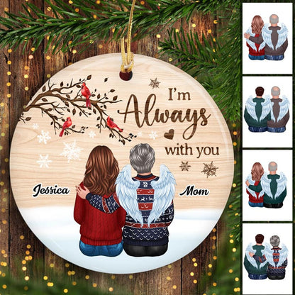 Snow Background Back View Family Memorial Personalized Circle Ornament