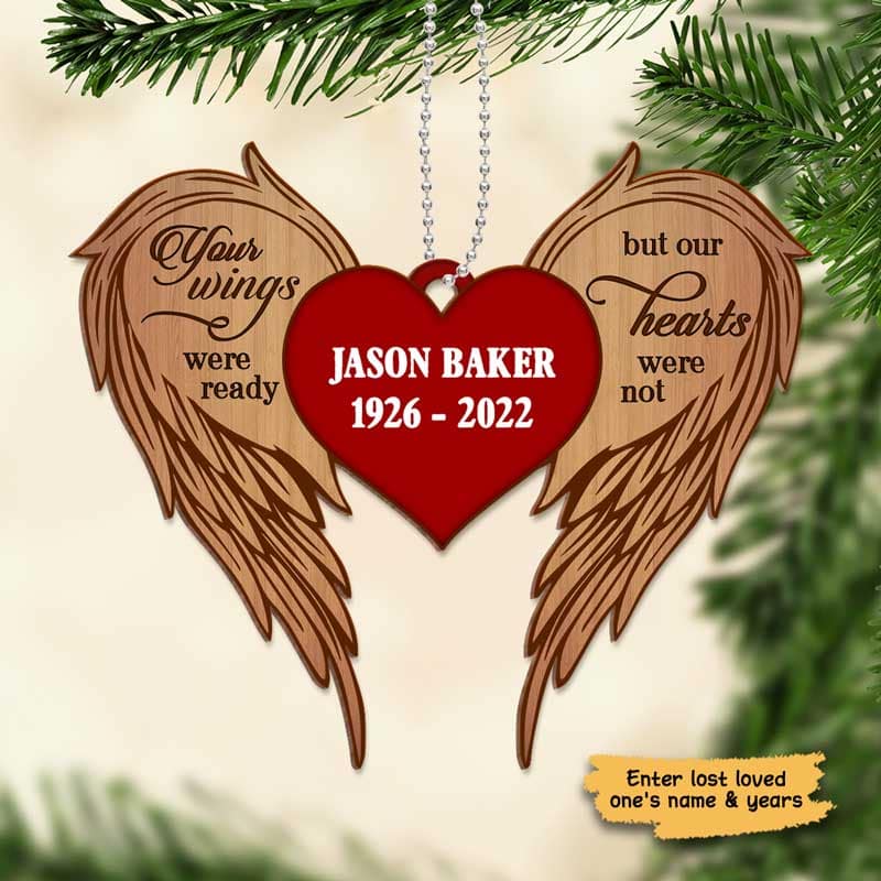 Your Wings Were Ready Memorial Angel Wings Personalized Wooden Ornament