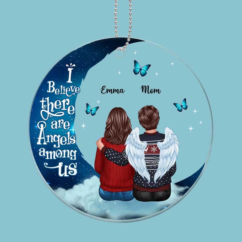 Angels Among Us Butterflies On Moon Family Memorial Personalized Acrylic Ornament