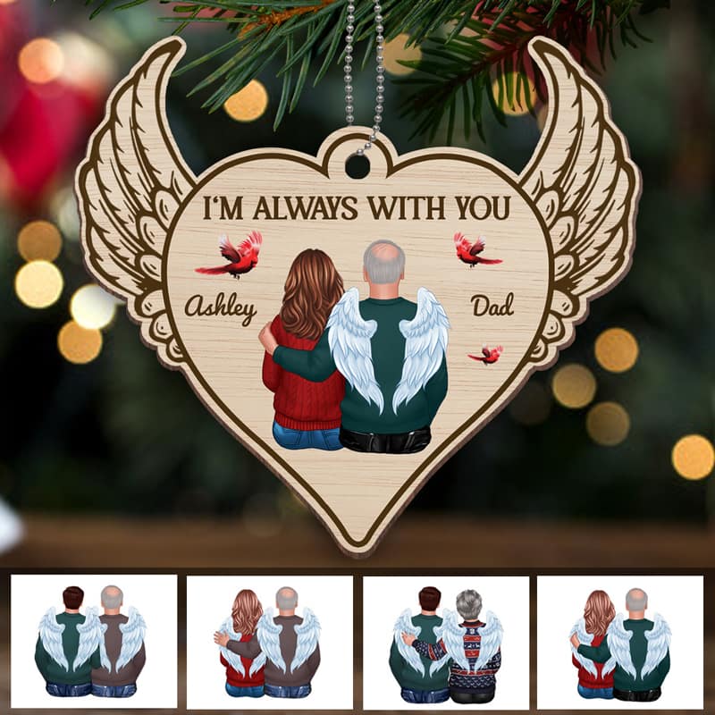 Always With You Heart Wings Memorial Personalized Wooden Ornament