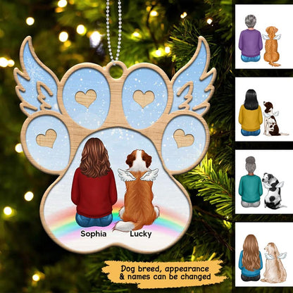 Forever In My Heart Paw Wings Dog Memorial Personalized Wooden Ornament