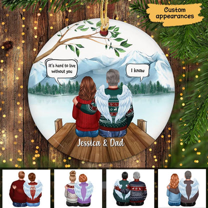 Family Sitting On Bridge Memorial Personalized Circle Ornament