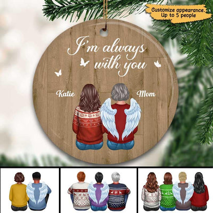 Family Back View Memorial Wood Effect Personalized Circle Ornament