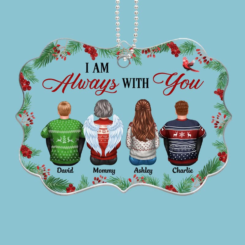 Christmas Holly Branch Family Sitting Memorial Personalized Acrylic Ornament