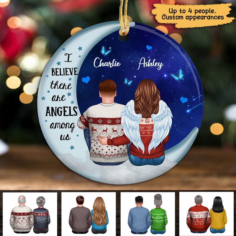 Angels Among Us Memorial Blue Moon Personalized Circle Ornament
