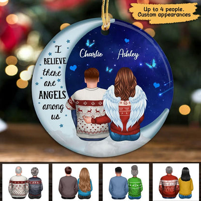 Angels Among Us Memorial Blue Moon Personalized Circle Ornament