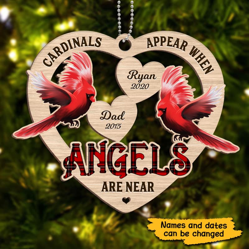 Cardinals Heart Memorial Personalized Wooden Ornament