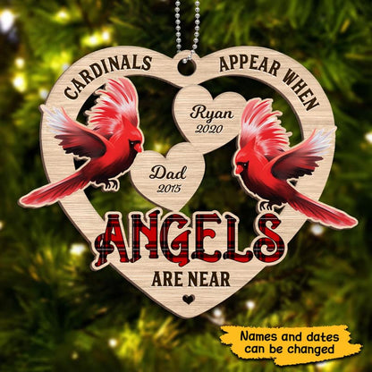 Cardinals Heart Memorial Personalized Wooden Ornament