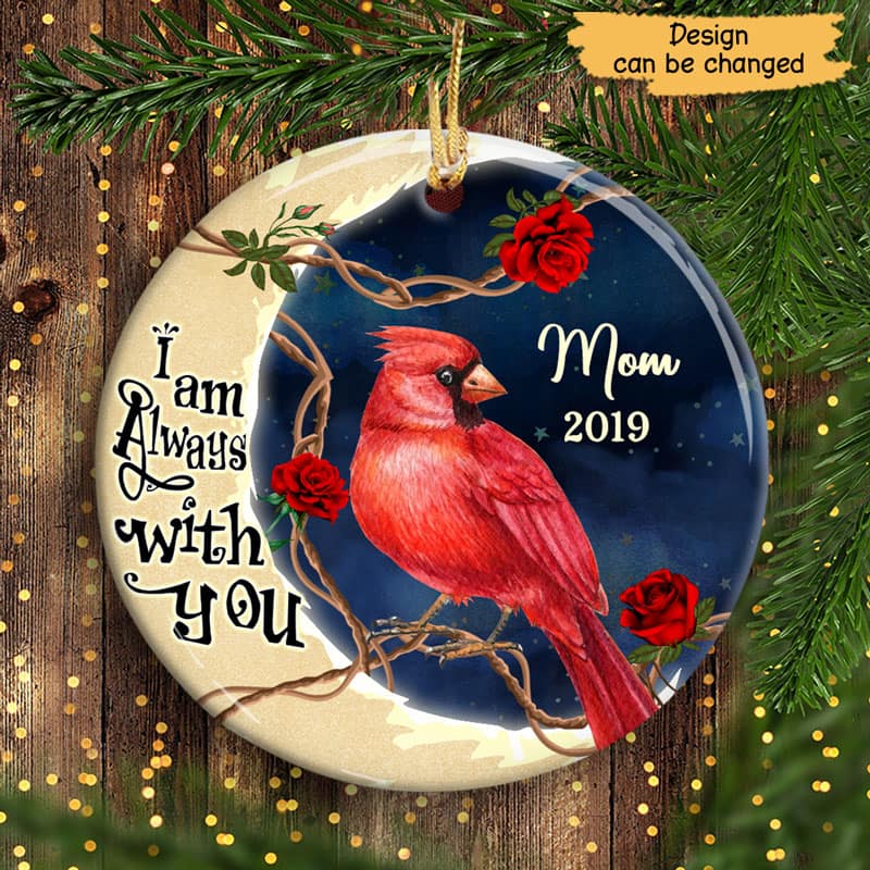 Cardinal Moon Always With You Memorial Personalized Circle Ornament