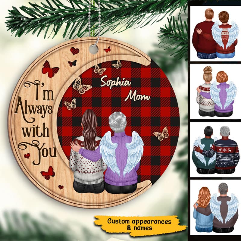 Checkered Pattern Always With You Family Memorial Personalized Wooden Ornament