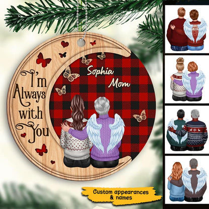 Checkered Pattern Always With You Family Memorial Personalized Wooden Ornament