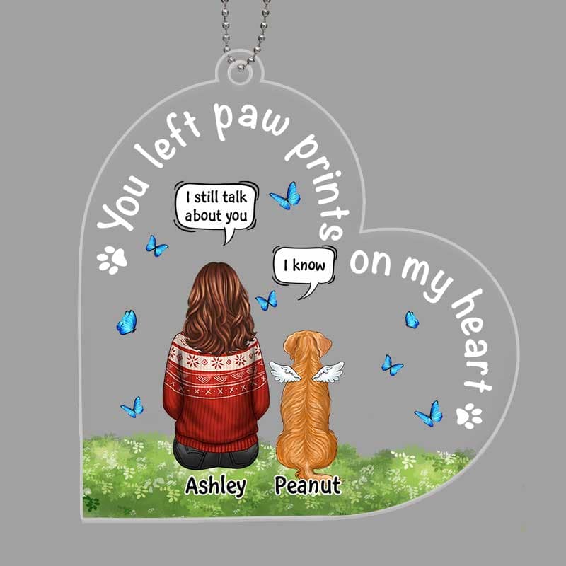 Girl And Dogs Memorial Butterfly Personalized Acrylic Ornament