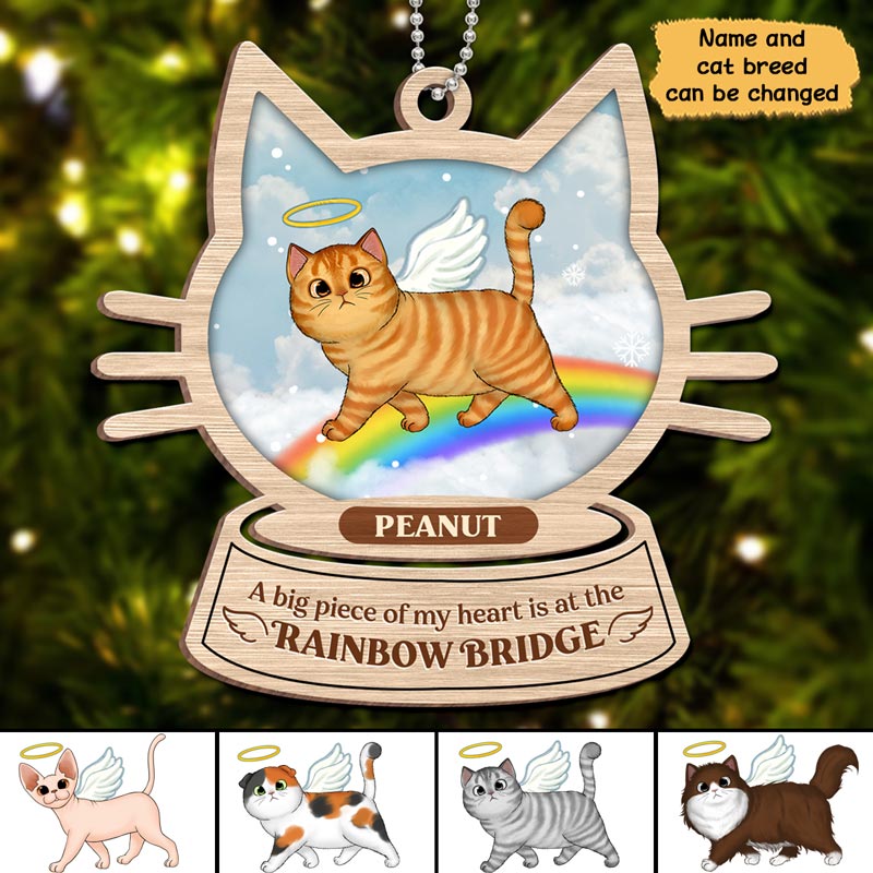 Walking Cats Memorial Rainbow Personalized Wooden Ornament